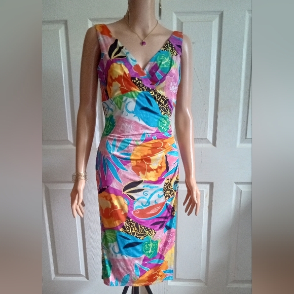Lauren Ralph Lauren colorful tropical floral faux wrap bodycon dress size M NWOT - Picture 3 of 14